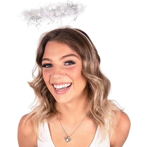 Kangaroo Angel Halo Headband for White Angel Costume - Light up Headband with 6 White LED Lights & Feathers for Kids and Adults – Angel Halloween Costume Accessories for Women and Teen Girls