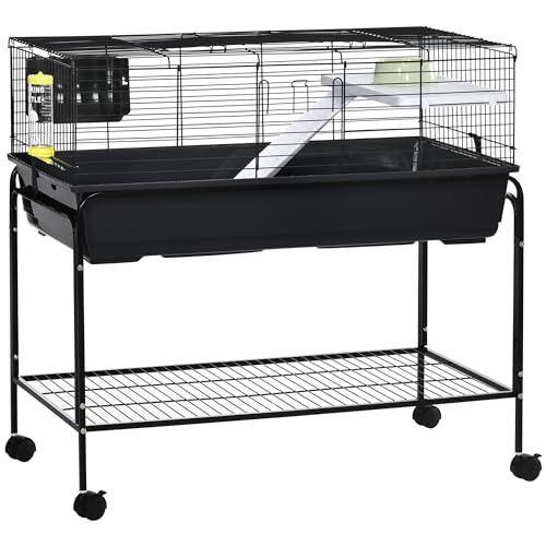 PawHut Two-Story Small Animal Cage Removable from Stand, Guinea Pig Cage, Hedgehog Cage, Chinchilla Cage, Ferret, with Shelf & Wheels, Pet Habitat, 39' x 20.5' x 36.5'