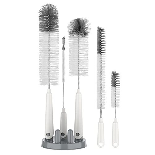 MR.SIGA 5 Pack Bottle Brush Cleaning Set with Storage Holder, Cleaning Brushes for Long Narrow Neck Bottles, Water Bottles, Baby Bottles, Tumblers, Drinking Glasses, Strews