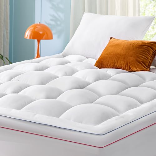 Bedsure Queen Mattress Topper - Extra Thick Mattress Pad Cover with Deep Pocket fits up to 21, Plush Soft Pillow-Top Bed Topper for Back Pain Relief, Overfilled with Down Alternative Filling, White