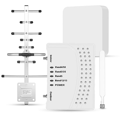 Cell Phone Booster for Home & Multi-Room, Cell Phone Signal Booster with 2 Indoor Antennas for Band 66/2/4/5/12/17/13/25,Up to 6000 Sq.Ft,Boost 4G 5G LTE Data for All U.S. Carriers, FCC Approved