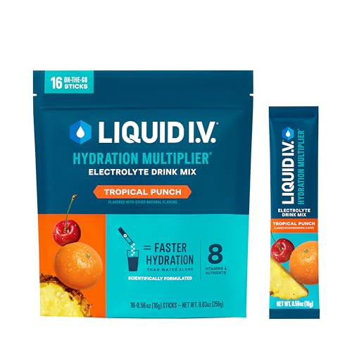 Liquid I.V. Hydration Multiplier - Tropical Punch - Hydration Powder Packets | Electrolyte Powder Drink Mix | Convenient Single-Serving Sticks | Non-GMO | 1 Pack (16 Servings)