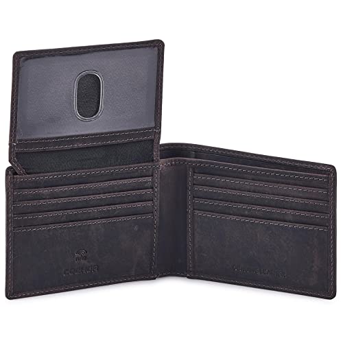 Cochoa Wallet for Men's RFID Blocking Real Leather Bifold Stylish 2 ID Window in Gift Box (CRAZY HORSE, COFFEE)