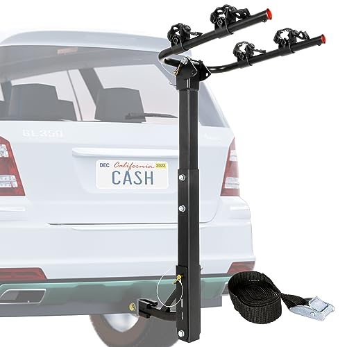 WEIZE 2-Bike Hitch Mount Rack with 1-1/4' and 2' Hitch for Cars, Trucks, SUVs, Tiltable Foldable Bicycle Carrier Racks with No-Wobble Bolt and Straps, 70 lbs Capacity