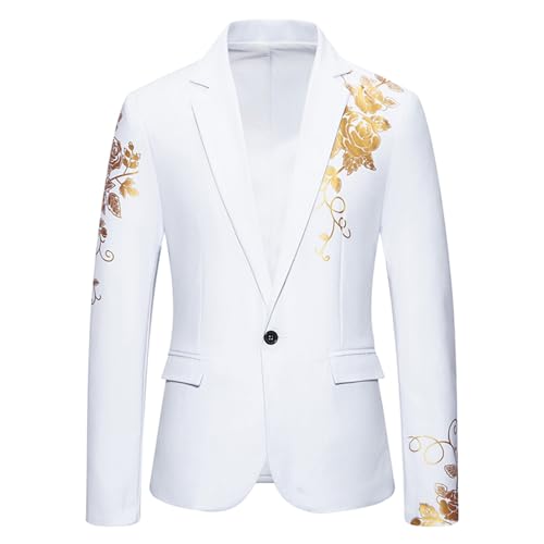 Cambkatl Mens Luxurious Gold Bronzing Blazers Slim Fit Long Sleeve Suit Jacket Sport Coats for Wedding Formal Business