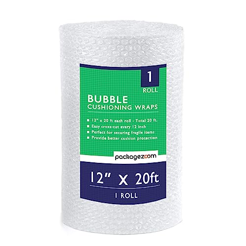 PackageZoom 1 Pack 12 inch x 20 ft. Bubble Cushioning Wrap Shipping Packing Moving Supplies Perforated Every 12” Bubble Cushioning Wrap for Packing and Moving Boxes Bubble Packing Wrap for Moving