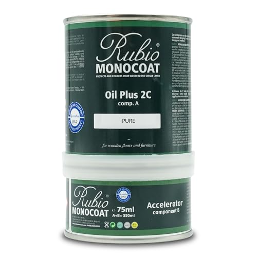 Rubio Monocoat Oil Plus 2C, 350 Milliliters, Pure, Interior Wood Stain and Finish, Food Safe, Easy One-Coat, Linseed Oil, Plant Based, VOC/Solvent Free, Furniture & Flooring Hardwax Oil