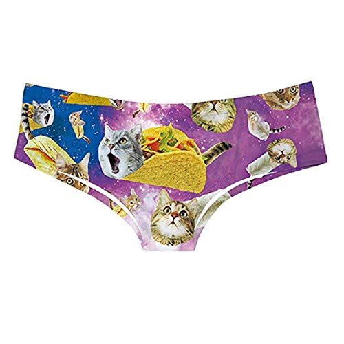 Women Lingerie, Sleep & Lounge Cotton Shorts Panties Briefs 3D Print Fun Funny Elastic Pull Up XXXL (XX-Large/XXX-Large, A-taco Cat)