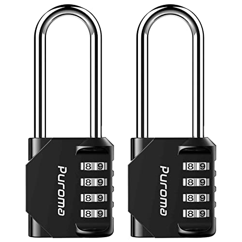 Puroma 2 Pack 2.6 Inch Long Shackle Combination Lock 4 Digit Outdoor Waterproof Padlock for School Gym Locker, Sports Locker, Fence, Gate, Toolbox, Case, Hasp Storage (Black)