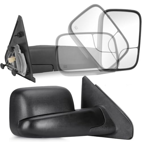 Perfit Zone TOWING MIRROR Left & Right PAIR SET for 98-02 RAM 1500 2500 3500 Power Heated With Convex Lens Black Driver And Passenger Side Replacement LH RH