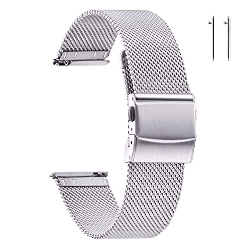 EACHE Stainless Steel Mesh Watch Band 20mm for Men Women Quick Release Adjustable Mesh Watch Straps Silver