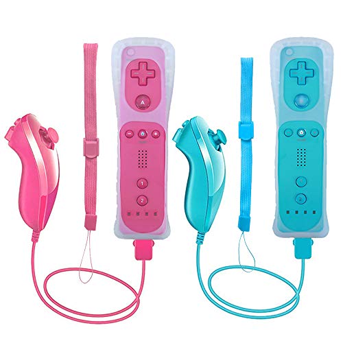 Wii Remote Controller, 2 Packs Upgrade Wii Wireless Controller Compatible with Wii Wii U Console(Pink and Blue)