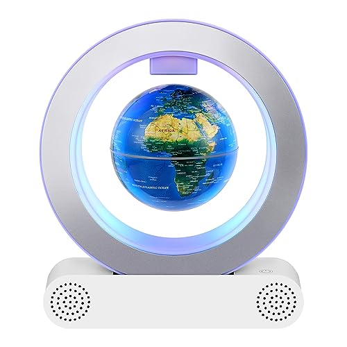 Floating Globe Magnetic Levitation Earth Ceremony Speaker,Bluetooth Speaker Wireless Bluetooth 5.0 with LED Lights, Home Office Decor, Unique Christmas Birthday Gifts.
