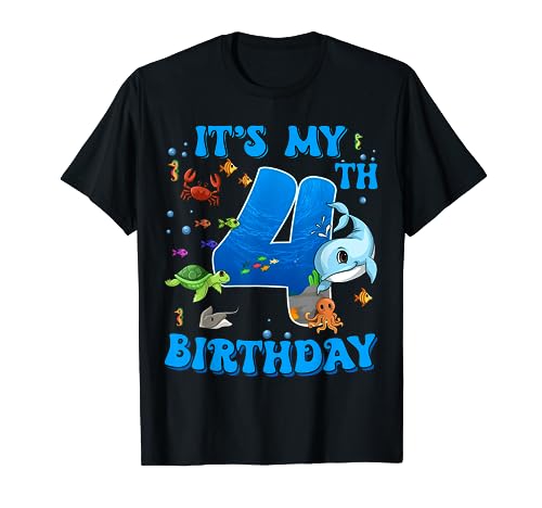 It's My 4th Birthday Party Ocean 4 Years Old Sea Fish B-Day T-Shirt