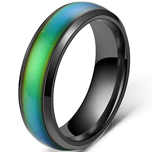 4mm Stainless Steel Temperature Sensative Color Changing Wedding Band Mood Ring (Black, 7)