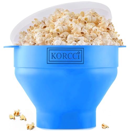 The Original Korcci Microwaveable Silicone Popcorn Popper, BPA Free Microwave Popcorn Popper, Collapsible Microwave Popcorn Maker Bowl, Use In Microwave, Dishwasher Safe (Light Blue)