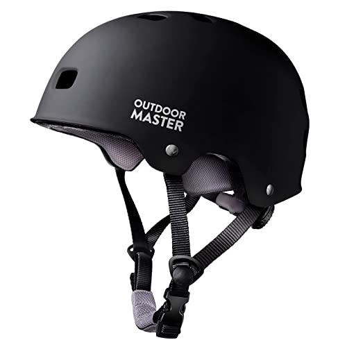 OutdoorMaster Skateboard Cycling Helmet - Two Removable Liners Ventilation Multi-Sport Scooter Roller Skate Inline Skating Rollerblading for Kids, Youth & Adults - L - Black