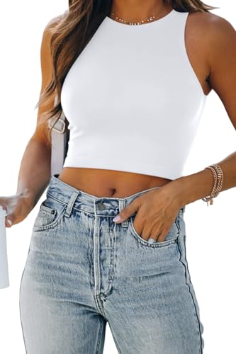 EFAN Crop Tops for Women Sleeveless Sexy High Neck Racerback Cute Spring Summer Halter Cropped Going Out Tops Fashion Clothes Vacation Outfits Woman 2024 White