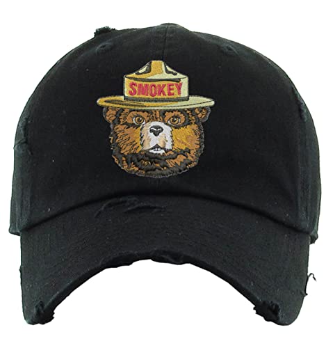 Smokey Bear Dad Hat Embroidered Adult Vintage U.S. Forest Service Cap Adjustable Hat (Black)