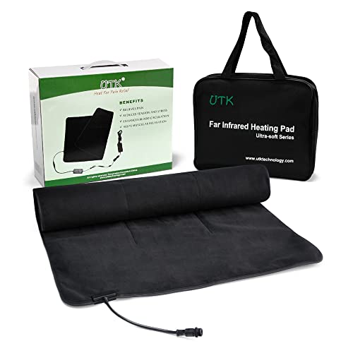 UTK 36 x 24 Inch Ultra Soft Far Infrared Heating Pad for Back, Abdomen, and Leg Pain Relief with Smart Remote Controller, Carry Bag, and Adapter