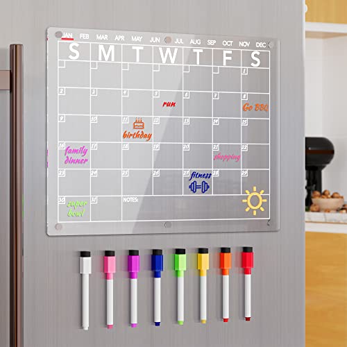 Neatsure Acrylic Magnetic Dry Erase Board Calendar for Fridge, Clear Monthly Planner for Refrigerator, w/ 8 Colors Dry Erase Markers, 15'x11'