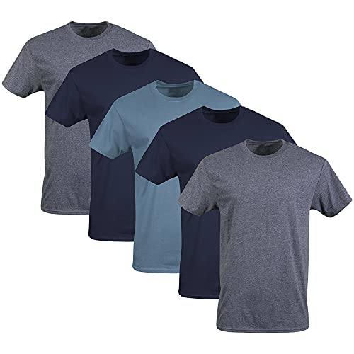Gildan Men's Crew T-Shirts, Multipack, Style G1100, Navy/Heather Navy/Indigo Blue (5-Pack), Large