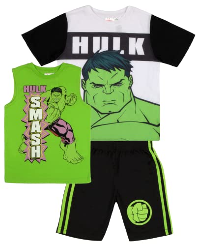 Marvel Avengers Boys Superhero Short Sleeve T-Shirt, Tank Top and Mesh Shorts Set (Hulk Green, 4)