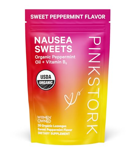 Pink Stork Organic Peppermint Sweets for Morning Sickness and Motion Sickness Support, Added Vitamin B6, 1st Trimester Pregnancy Must Haves - 30 Wrapped Peppermint Candies