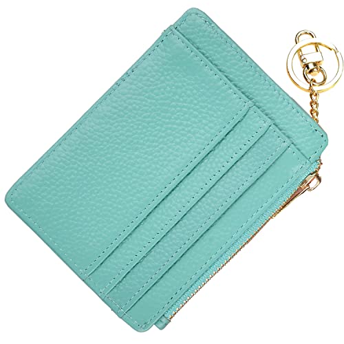 woogwin Womens Slim RFID Credit Card Holder Mini Front Pocket Wallet Coin Purse Keychain (LicheeTeal)
