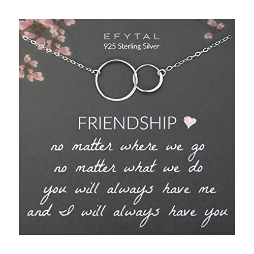 EFYTAL Friendship Necklace, Two Circle Sterling Silver Necklace for Women, Gifts for Friends Female, Best Friend Necklaces for Women, Bff Gifts for Women, Best Friend Jewelry for Women