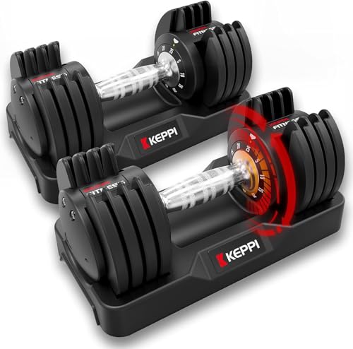 Keppi Adjustable Dumbbells Set, 25lb Pair Dumbbells with Anti-Slip Metal Handle for Exercise & Fitness Fast Adjust Weight for Full Body Workout Fitness