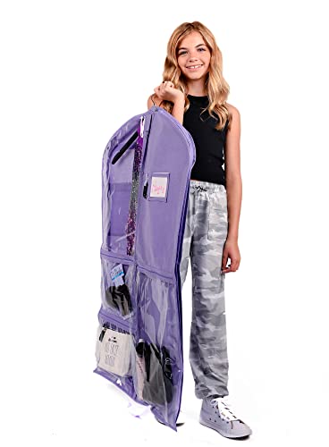 Waterproof Hanging Garment Bag 40 inch Clothes Bag with Gusset, 5 Pockets & Side Zip for Dance Costumes, Sports, Skating, Theatre, Beauty Pageants, Cheer & More by Kendall Country, Lavender Purple