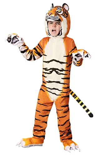 Kids Realistic Jungle Tiger Costume, Striped Plush Big Cat Jumpsuit for Children Medium