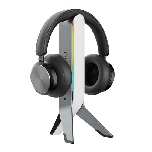 MINQ White RGB Tripod Headphones Stand for Desk - Gaming Headset Stand - Aux - USB Ports - Suitable for Gamer Desktop Table Game Earphone Accessories