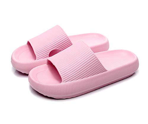 Pillow Slippers for Women, Non-Slip Massage Foam Shower Bathroom Home Floor Thick Sole Quick Drying Cloud Cushion Womens Mens Sandals, Soft Comfortable Platform Open Toe Shoes (Pink, Eur40/41)