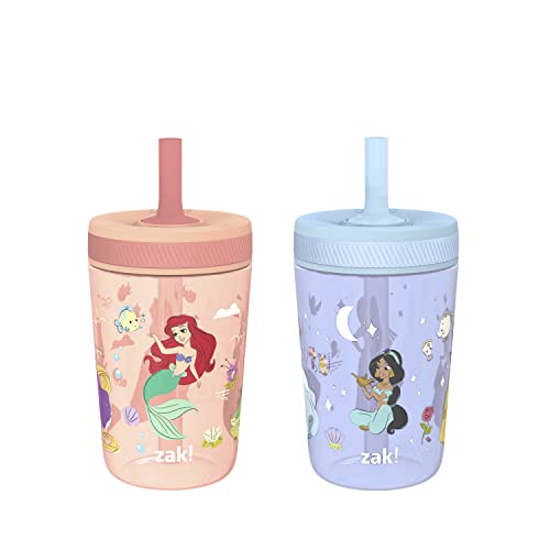 Zak Designs Disney Princess Kelso Toddler Cups For Travel or Home, 15oz 2-Pack Plastic Sippy Cups, Leak-Proof For Kids (Ariel, Aurora, Belle, Cinderella, Jasmine, Mulan, Rapunzel, Tiana)