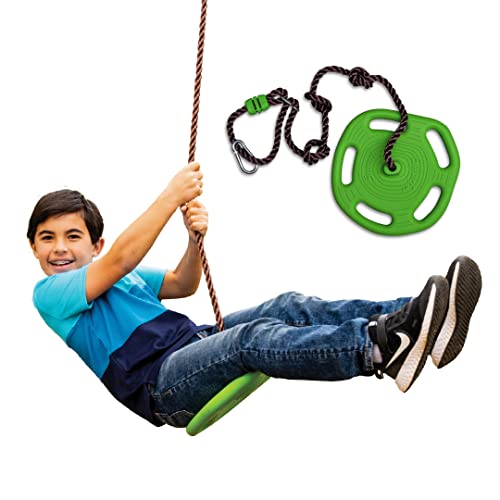 Swurfer Disc Tree Swing - Swing Sets for Backyard, Outdoor Swing Playset, Swingset Outdoor for Kids, Easy Installation, Adjustable Heavy Duty Braided Rope, Weather Resistant, Ages 4 & Up,Green