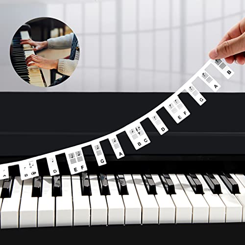 FRDERN Piano Notes Guide for Beginner, Removable Piano Keyboard Note Labels for Learning, Piano Accessories for 88-Key Full Size, No Need Stickers, Made of Silicone, Reusable… (Black)