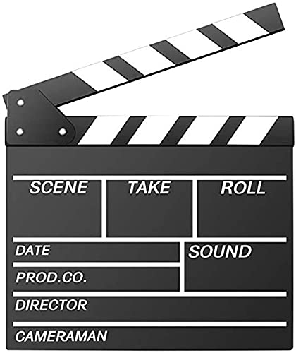 Movie Film Clap Board, Hollywood Clapper Board Wooden Film Movie Clapboard Accessory with Black & White, 12'x11' Give Away White Erasable Pen
