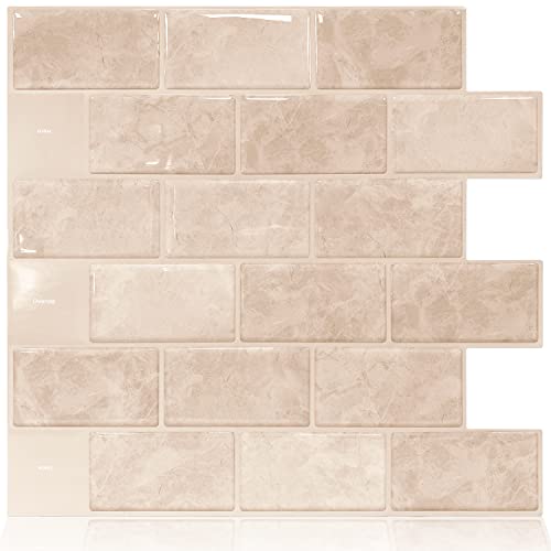 STICKGOO 10-Sheet Peel and Stick Subway Tile Backsplash, 13'x 12' Kitchen Backsplash Peel and Stick Tiles Cream Marfil Pale Pinkish