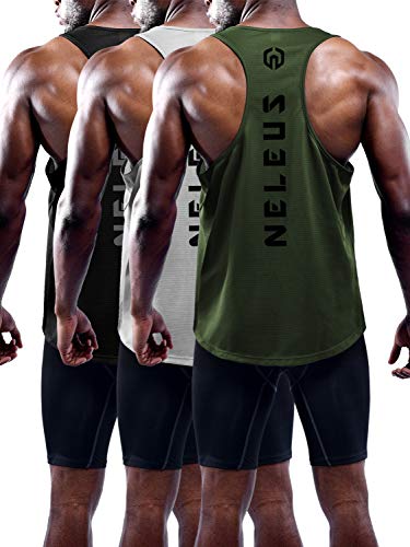 NELEUS Men's 3 Pack Dry Fit Workout Gym Muscle Tank Tops,5031,Black,Grey,Olive Green,XL,EU 2XL
