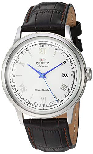 Orient 'Bambino Version 2' Japanese Automatic/Hand-Winding Watch with Leather Strap Dial Color: White (Model: FAC00009W0), White - Blue Accents