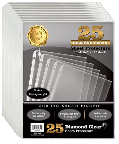 GOLD SEAL 25 Count Diamond Clear Extra Heavyweight Sheet Protectors, 4 mils Strong,8.5 x 11', Top Load, 25 Pack
