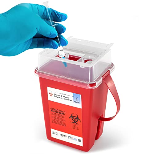 Sharps Container, Sharps Containers for Home Use, Needle Disposal Containers, Sharps Disposal Container, Biohazard Containers, Small Sharps Container - 1 Quart