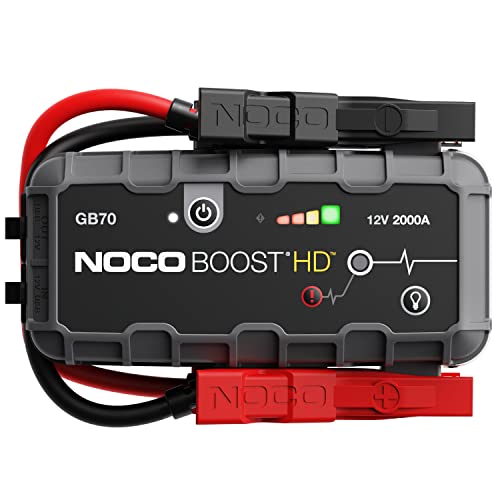 NOCO Boost HD GB70 2000A UltraSafe Car Battery Jump Starter, 12V Battery Booster Pack, Jump Box, Portable Charger and Jumper Cables for 8.0L Gasoline and 6.0L Diesel Engines, 7.4'Dx3.7'Wx12.6'H Gray