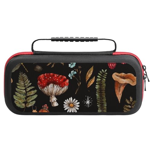 PUYWTIY Portable Carry Case Compatible with Nintendo Switch, Mystery Vintage Magic Witch Mushroom Leaf Shockproof Game Carrying Bag Travel Protection Case for Console & Accessories