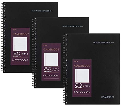 Cambridge Limited Professional Spiral Notebook NEW BUSINESS ADDITION, 3 Pack, Legal Ruled, 6-5/8' X 9-1/2' Page Size, 80 Sheets, Wirebound Office journal & Notebook for Women & Men, Black. CAM10-402