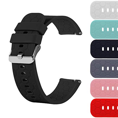 18mm 20mm 22mm Width Silicone Quick Release Wristband Replacement Sports Straps Bracelet Watch Band Women Men Strap with Quick Release Pins for Smartwatch (Black, Width:18mm)