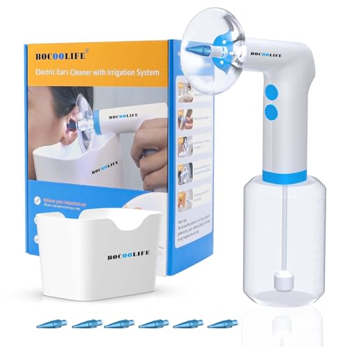 BOCOOLIFE Ear Wax Removal Kit, Electric Ears Cleaner with Light, Safe & Effective Ear Cleaning Kit for Adults, Ear Irrigation Flushing System with 4 Pressure Settings