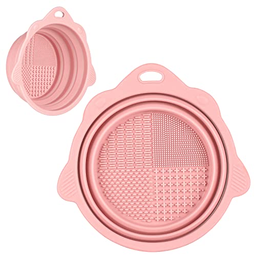 Foldable Silicone Makeup Brush Cleaner Bowl - Etercycle Portable Cleaning Tool for Brushes, Powder Puffs, and Sponges (Pink)